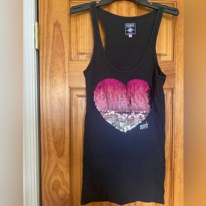 Women’s black tank with pink heart